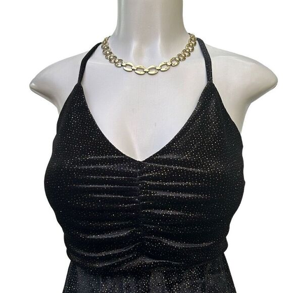 Love Squared Fit & Flare Cocktail Dress Womens Medium Black Strappy Back Sparkly - Picture 4 of 16